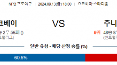 9월 13일 18:00 NPB 요코하마 주니치 한일야구분석 스포츠분석