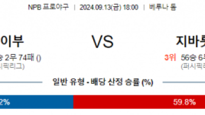 9월 13일 18:00 NPB 세이부 지바롯데 한일야구분석 스포츠분석