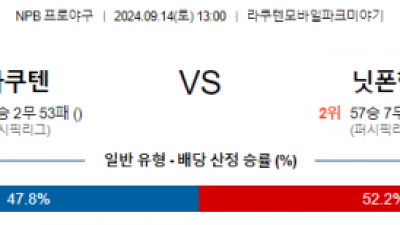 9월 14일 13:00 NPB 라쿠텐 니혼햄 한일야구분석 스포츠분석