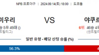 9월 14일 18:00 NPB 요미우리 야쿠르트 한일야구분석 스포츠분석