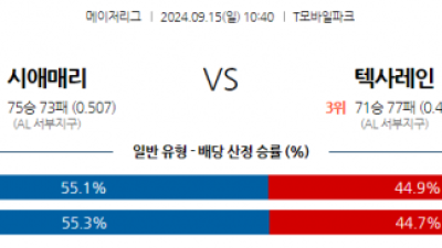 9월15일 10:40 MLB 시애틀 텍사스 해외야구분석 스포츠분석