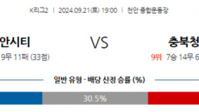 9월21일 K리그 2 천안 시티 FC 충북청주 아시아축구분석 스포츠분석