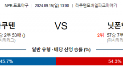 9월 15일 13:00 NPB 라쿠텐 니혼햄 한일야구분석 스포츠분석