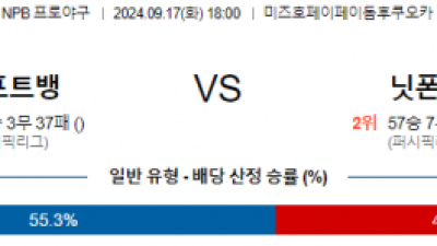 9월 17일 18:00 NPB 소프트뱅크 니혼햄 한일야구분석 스포츠분석