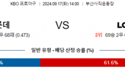 9월 17일 14:00 KBO 롯데 LG 한일야구분석 스포츠분석