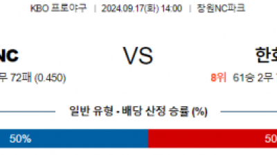 9월 17일 14:00 KBO NC 한화 한일야구분석 스포츠분석