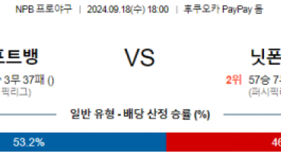 9월 18일 18:00 NPB 소프트뱅크 니혼햄 한일야구분석 스포츠분석