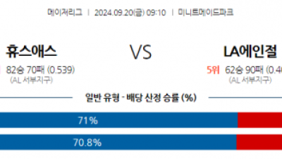 9월20일 09:10 MLB 휴스턴 LA에인절스 해외야구분석 스포츠분석