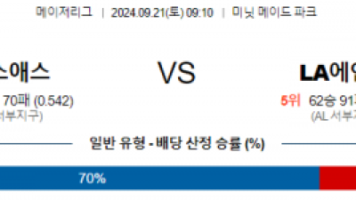 9월21일 09:10 MLB 휴스턴 LA에인절스 해외야구분석 스포츠분석