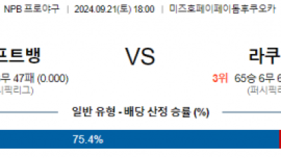 9월 21일 18:00  NPB 소프트뱅크 라쿠텐 한일야구분석 스포츠분석