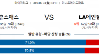 9월23일 03:10 MLB 휴스턴 LA에인절스 해외야구분석 스포츠분석