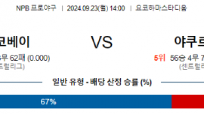 9월 23일 14:00 NPB 요코하마 야쿠르트 한일야구분석 스포츠분석