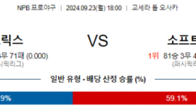 9월 23일 18:00 NPB 세이부 닛폰햄 한일야구분석 스포츠분석