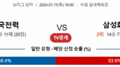 1월 11일 19:00 V-리그 남자 한국전력 vs 삼성화재 국내배구분석