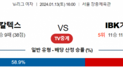 1월 13일 16:00 V-리그 여자 GS칼텍스 vs 기업은행 국내배구분석