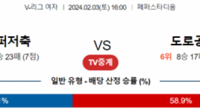 2월 3일 16:00 V-리그 여자 페퍼저축은행 vs 한국도로공사 국내배구분석