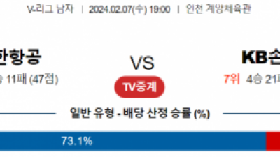 2월 7일 19:00 V-리그 남자 대한항공 vs KB손해보험 국내배구분석