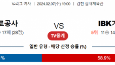 2월 7일 19:00 V-리그 여자 한국도로공사 vs IBK기업은행 국내배구분석