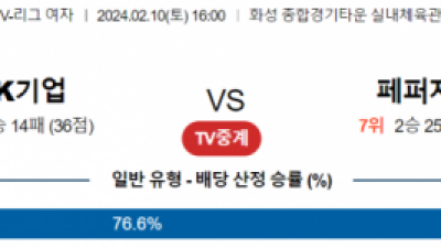 2월 10일 16:00 V-리그 여자 기업은행 vs 페퍼저축은행 국내배구분석