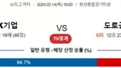 3월 14일 19:00 V-리그 여자 기업은행 vs 도로공사 국내배구분석