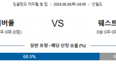 9월26일 잉글랜드 캐피탈원컵 리버풀 웨스트햄 해외축구분석 스포츠분석