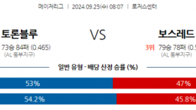 9월25일 08:07 MLB 토론토 보스턴 해외야구분석 스포츠분석