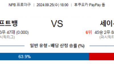 9월 25일 18:00 NPB 소프트뱅크 세이부 한일야구분석 스포츠분석