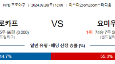 9월 28일 NPB 히로시마 요미우리 한일야구분석 스포츠분석