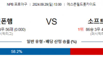 9월 29일 NPB 닛폰햄 소프트뱅크 한일야구분석 스포츠분석