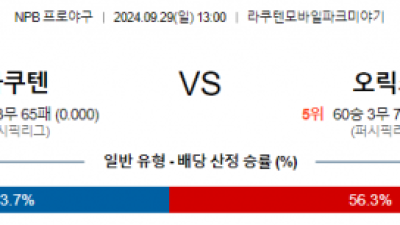 9월 29일 13:00 NPB 라쿠텐 오릭스 한일야구분석 스포츠분석