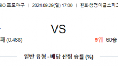 9월 29일 17:00 KBO 한화 NC 한일야구분석 스포츠분석