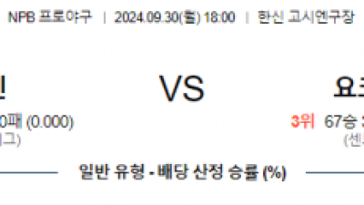 9월 30일 18:00 NPB 한신 요코하마 한일야구분석 스포츠분석