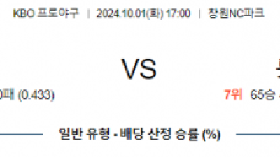 10월 1일 17:00 KBO NC 롯데 한일야구분석 스포츠분석