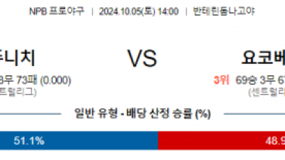 10월 5일 14:00 NPB 주니치 요코하마 한일야구분석 스포츠분석