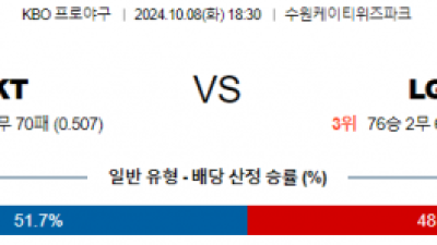 10월 8일 18:30 KBO KT LG 한일야구분석 스포츠분석