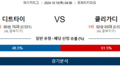 10월 10일 04:08 MLB 디트로이트 클리블랜드 해외야구분석  스포츠분석