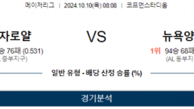 10월 10일 08:08 MLB 캔자스시티 뉴욕양키스 해외야구분석  스포츠분석