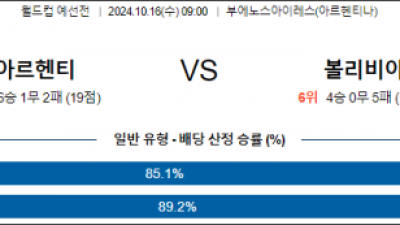 10월16일 월드컵 예선전 아르헨티나 볼리비아 해외축구분석 스포츠분석