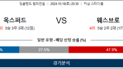 10월19일 EFL 옥스퍼드 웨스트브롬 해외축구분석 스포츠분석