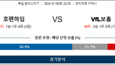 10월19일 분데스리가 호펜하임 보훔 해외축구분석 스포츠분석