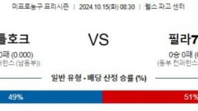 10월 15일 08:30 NBA 애틀랜타 필라델피아 세븐티식서스 미국프로농구분석 스포츠분석