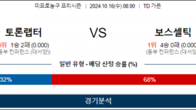 10월 16일 08:00 NBA 프리시즌 토론토 보스턴 미국프로농구분석 스포츠분석