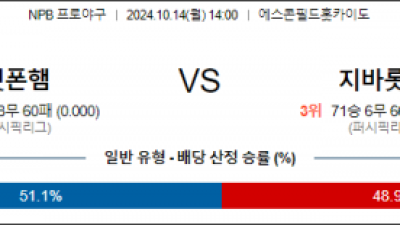 10월 14일 14:00 NPB 니혼햄 지바롯데 한일야구분석 스포츠분석