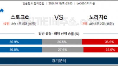 10월19일 EFL 스토크시티 노리치시티 해외축구분석 스포츠분석