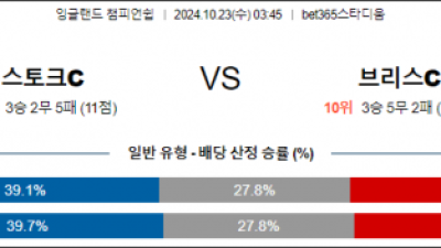 10월23일 잉글랜드챔피언쉽 스토크시티 브리스톨 해외축구분석 스포츠분석