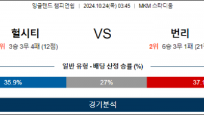 10월24일 EFL 헐시티 번리 해외축구분석 스포츠분석