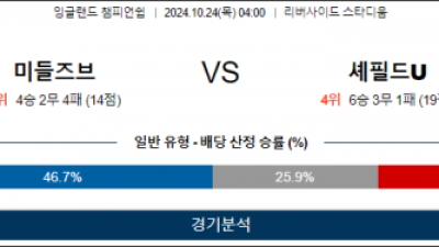 10월24일 EFL 미들즈브러 셰필드 해외축구분석 스포츠분석