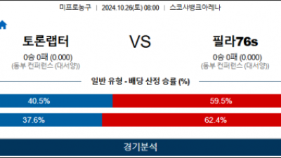 10월 26일 NBA 토론토 필라델피아 미국프로농구분석 스포츠분석