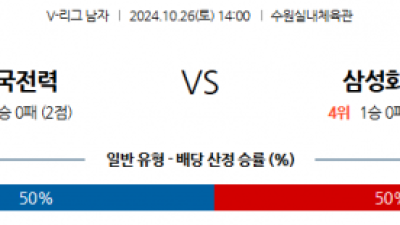 10월26일 V리그 한국전력 삼성화재 국내배구분석 스포츠분석