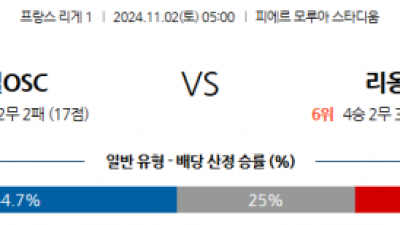 11월2일 리그앙 릴 리옹 해외축구분석 스포츠분석